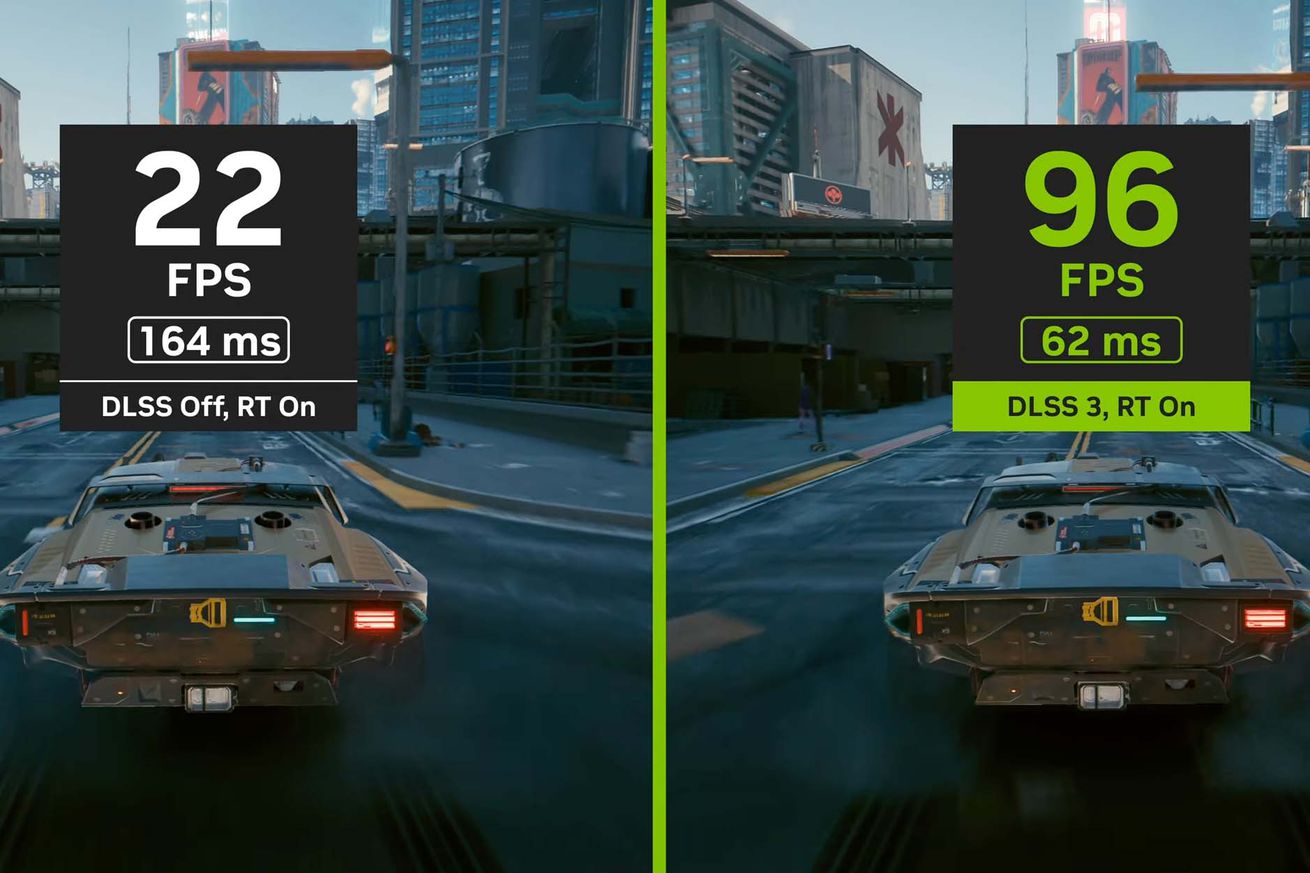 The claimed performance improvement of DLSS 3 in Cyberpunk 2077.
