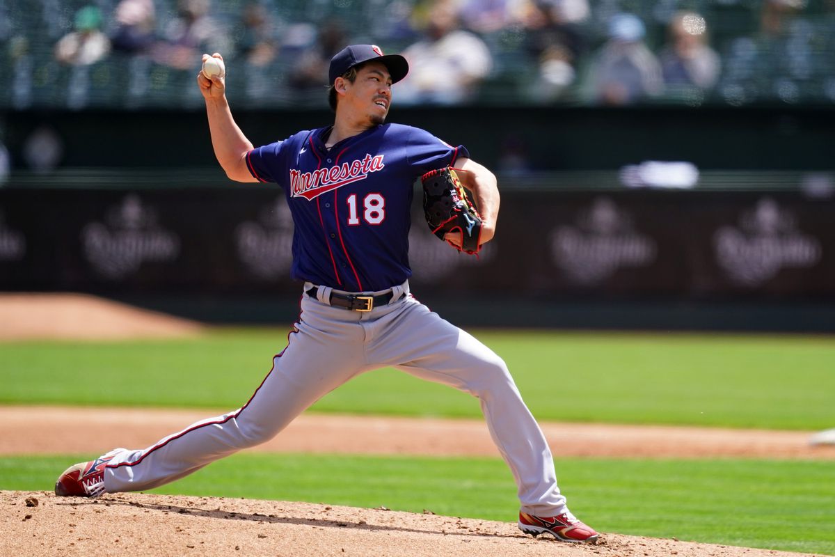 Kenta Maeda #18 of the Minnesota Twins pitches during the second inning against the Oakland Athletics at RingCentral Coliseum on April 21, 2021 in Oakland, California.