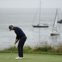 Justin Rose, of England, putts on the third hole during the second round of the U.S. Open golf tournament Friday, June 14, 2019, in Pebble Beach, Calif. (AP Photo/Marcio Jose Sanchez)
