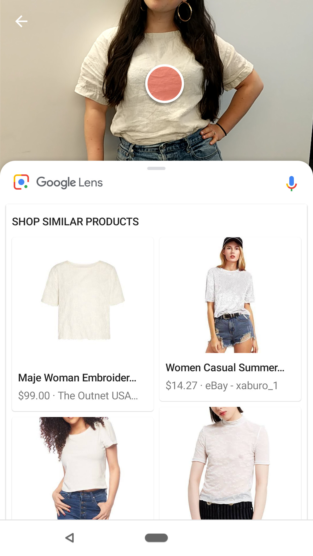 A screen cap of Google Lens’s matches for Chavie’s shirt.