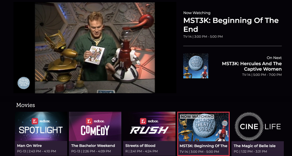 A screenshot of the Redbox streaming platform
