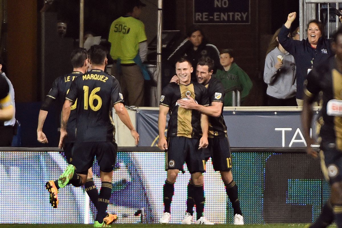 Rosenberry celebrates his first career MLS goal on Wednesday night against the LA Galaxy. 
