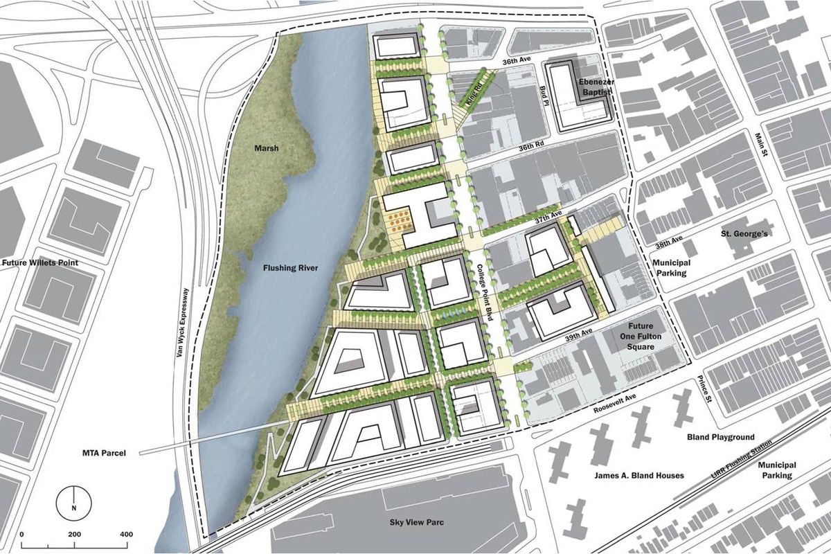 A map of the city’s proposed Flushing Waterfront Revitalization project.