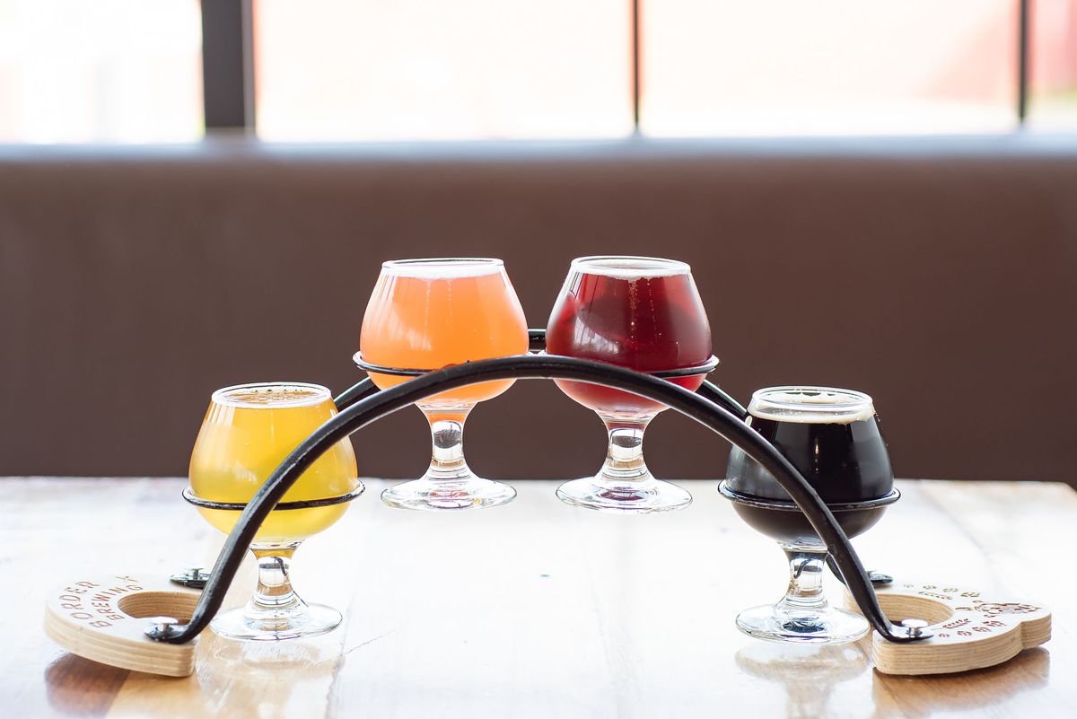 A flight of beers at Border X Brewing in Bell, California