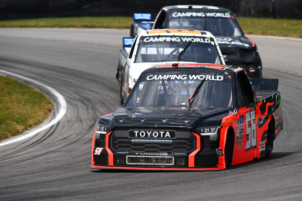 Timmy Hill, driver of the #56 Hill Motorsports Toyota, drives during the NASCAR Camping World Truck Series O’Reilly Auto Parts 150 at Mid-Ohio Sports Car Course on July 09, 2022 in Lexington, Ohio.