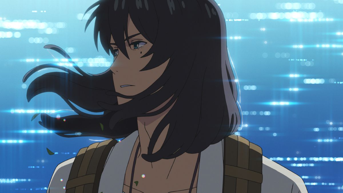 Sōta with his long flowing hair looking over his shoulder in Suzume.