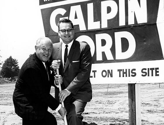 Frank Galpin (L) and&nbsp;Bert Boeckmann (R) relocated the original San Fernando dealership to North Hills in 1966.