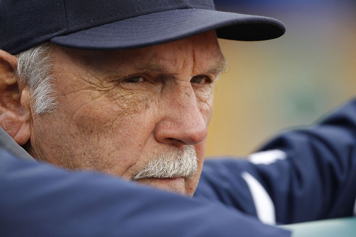 DETROIT - APRIL 28: Detroit Tigers manager Jim Leyland watches the action during the game against the Seattle Mariners at Comerica Park on April 28, 2011 in Detroit, Michigan. The Mariners defeated the Tigers 7-2. (Photo by Leon Halip/Getty Images)
