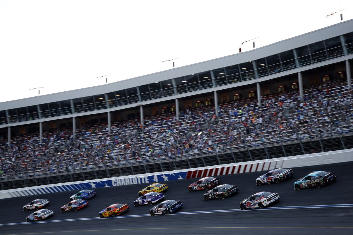 A general view of racing during the NASCAR Cup Series Coca-Cola 600 at Charlotte Motor Speedway on May 29, 2022 in Concord, North Carolina.