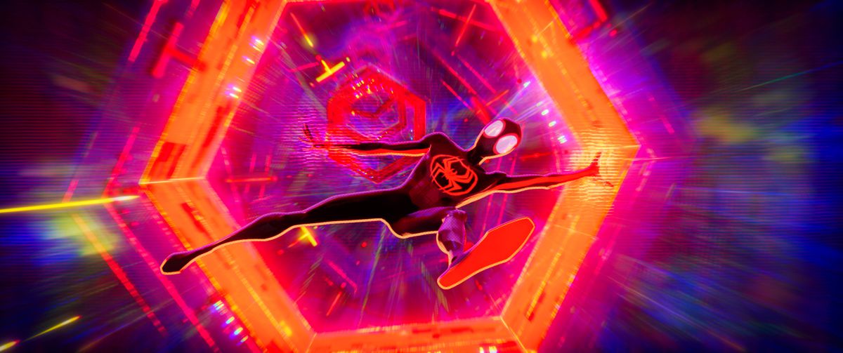 Miles Morales falls through a portal in Spider-Man: Across the Spider-verse Part 1