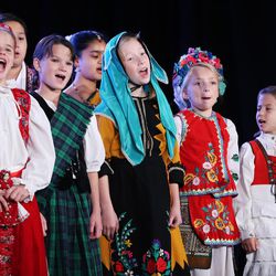 The International Children's Choir perform during the opening session of the World Congress of Families IX at the Grand America in Salt Lake City, Tuesday, Oct. 27, 2015. 