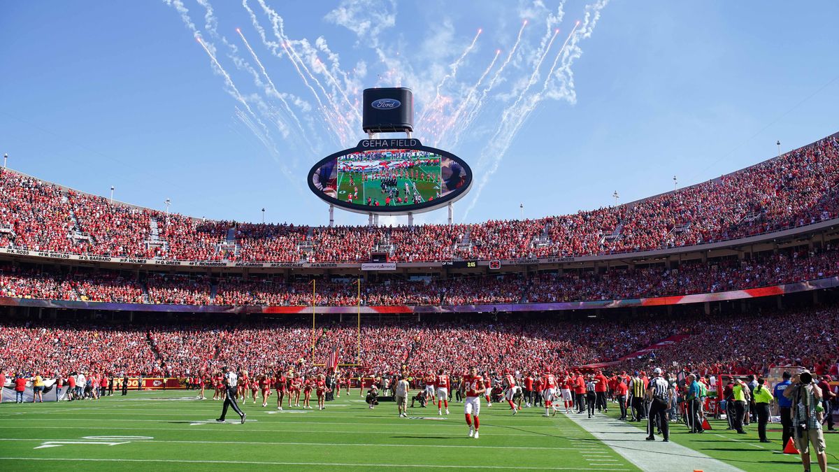 A general view of the field prior to a game between the Kansas City Chiefs and Chicago Bears at GEHA Field at Arrowhead Stadium.