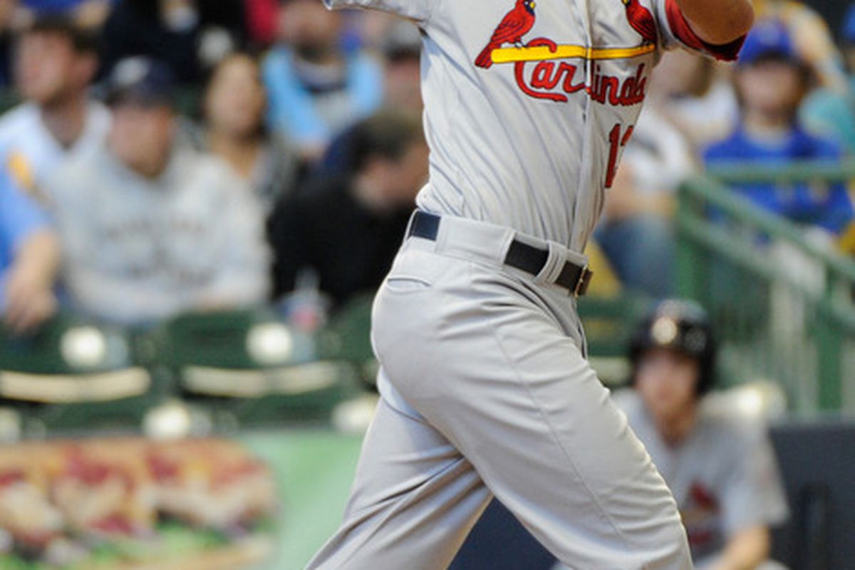 Cardinals third baseman Matt Carpenter shows off some awkward dance moves during Sunday's game.