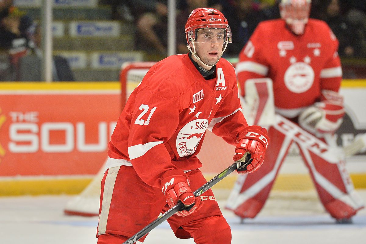 Conor Timmins of the Sault Ste. Marie Greyhounds. Photo by Terrry Wilson / OHL Images.
