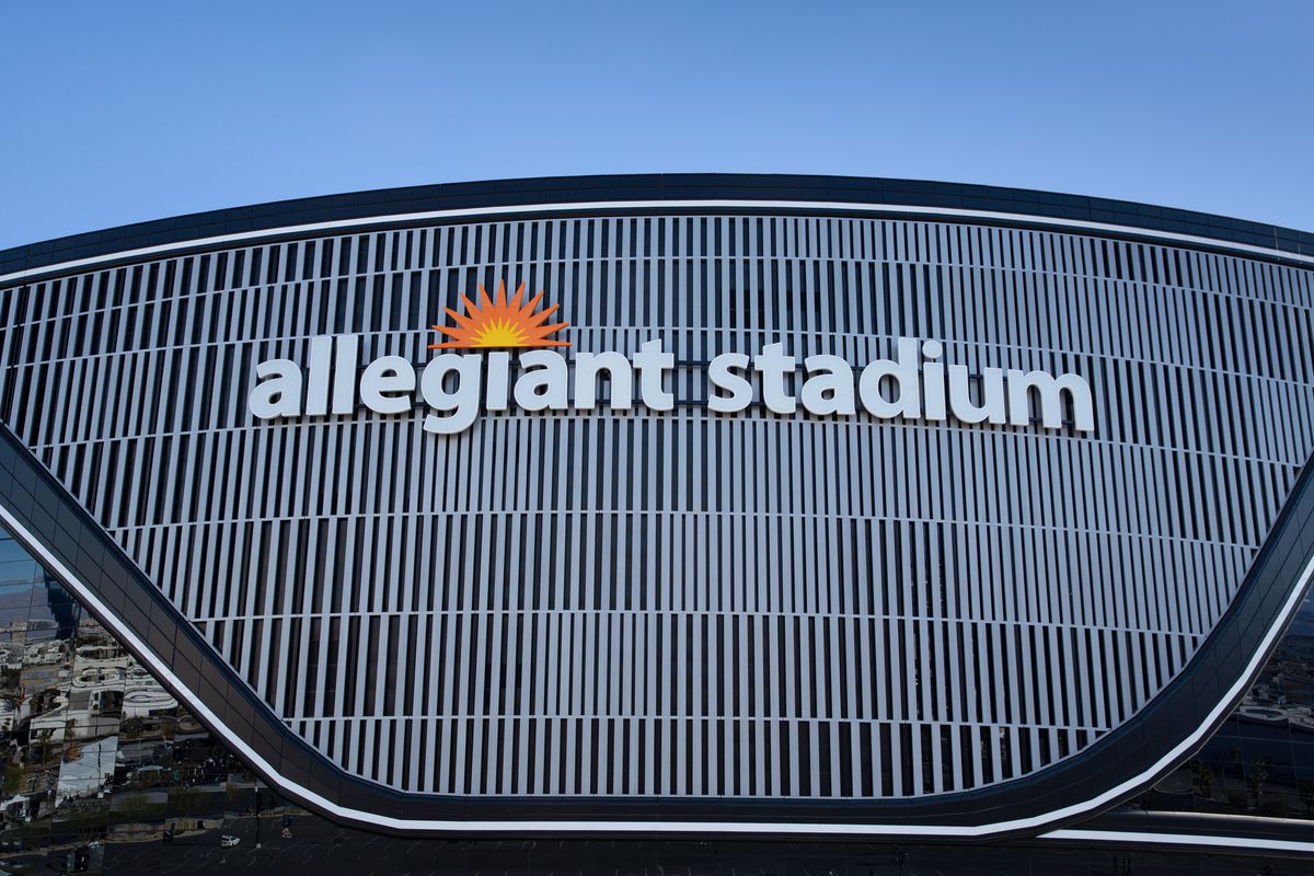 The sleek, silver and black steel and glass Allegiant Stadium plays host to Sunday Night Football between the Las Vegas Raiders and Los Angeles Chargers on January 9, 2022 in Las Vegas, Nevada. Located on 62 acres adjacent to Interstate 15 and west of the Mandalay Bay and Luxor Hotel &amp; Casinos, the recently completed $1.9 billion domed stadium (actually located in Paradise, Nevada) has become a hit with Raiders fans.