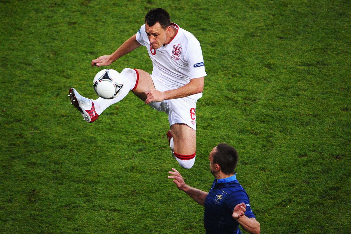 DONETSK, UKRAINE - JUNE 11:  John Terry of England controls the ball during the UEFA EURO 2012 group D match between France and England at Donbass Arena on June 11, 2012 in Donetsk, Ukraine.  (Photo by Lars Baron/Getty Images)