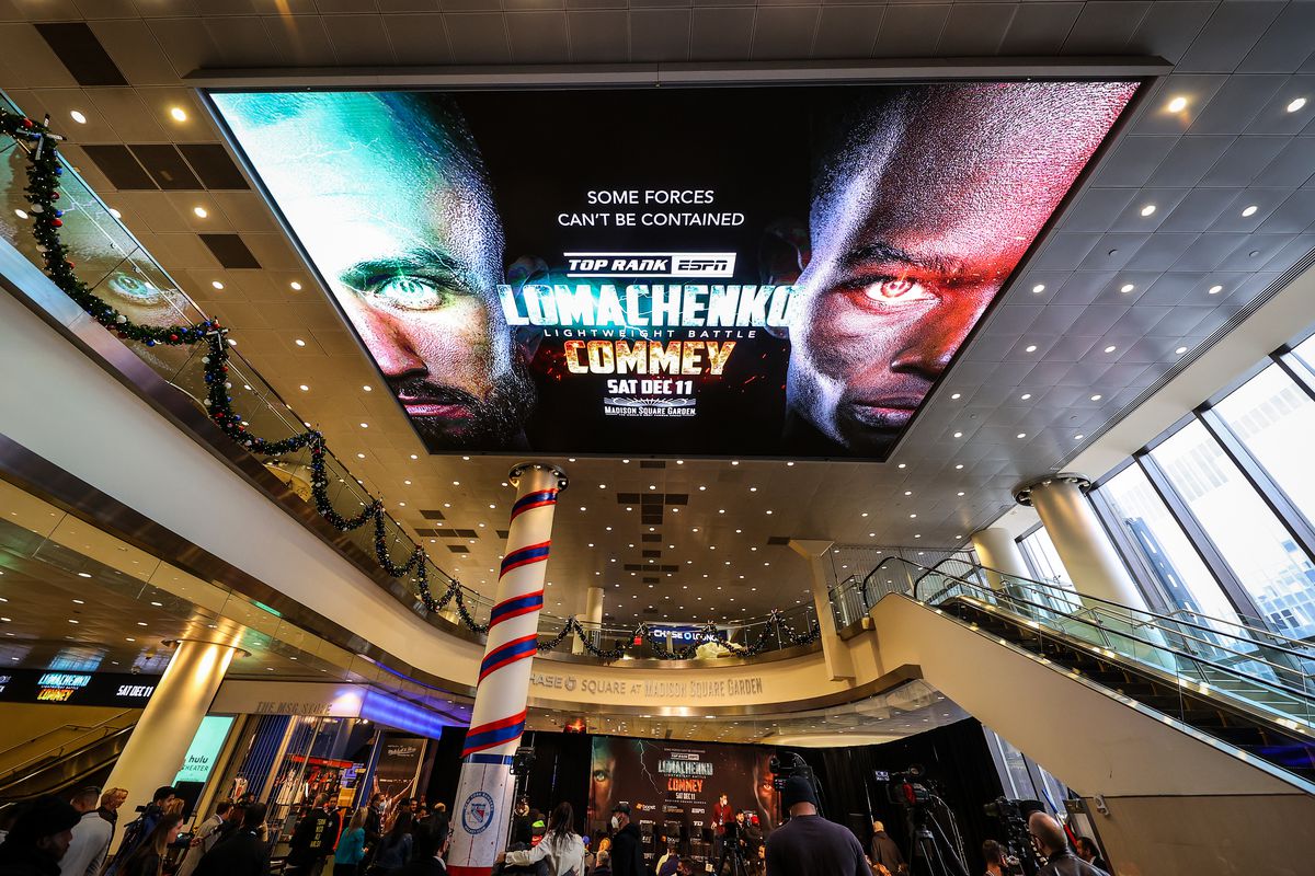 A general view of the Vasiliy Lomachenko and Richard Commey press conference for the WBO Intercontinental Lightweight championship at Chase Square at Madison Square Garden on December 09, 2021 in New York, New York.