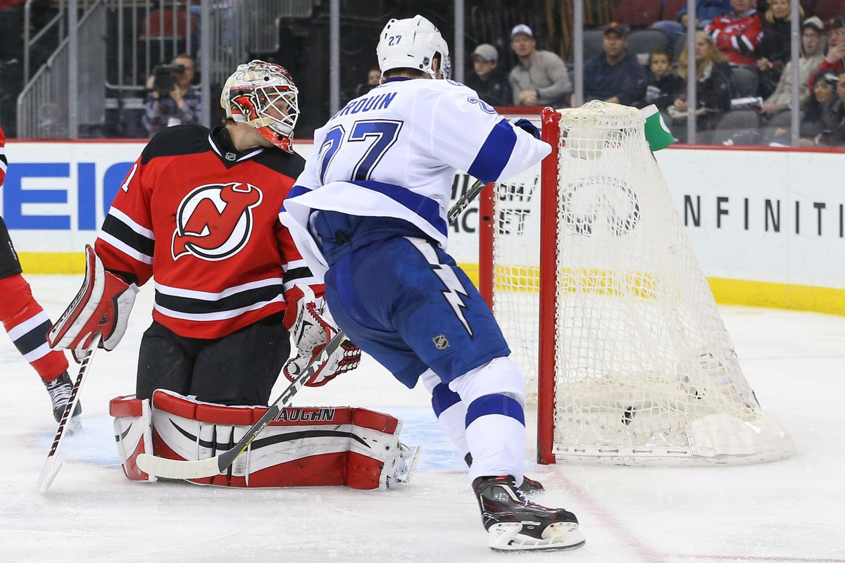 This goal by Jonathan Drouin turned out to be the game winning goal in New Jersey's 2-4 loss to Tampa Bay.