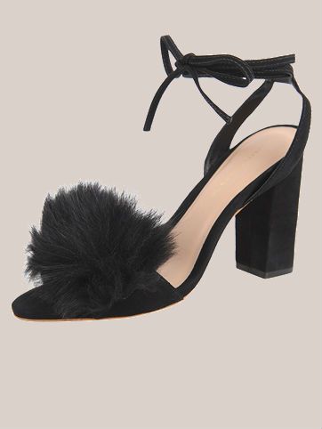 Black Loeffler Randall heel with fur.