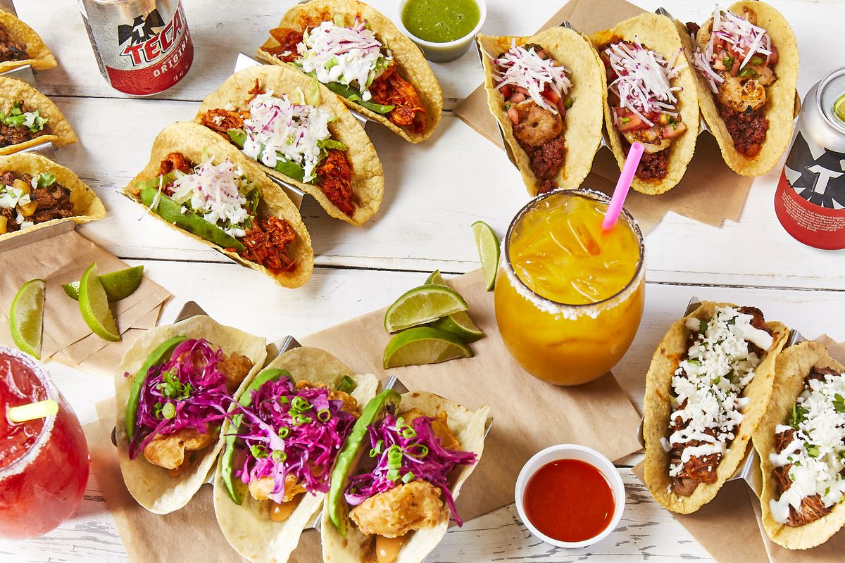 Various tacos and drinks from Buena Onda