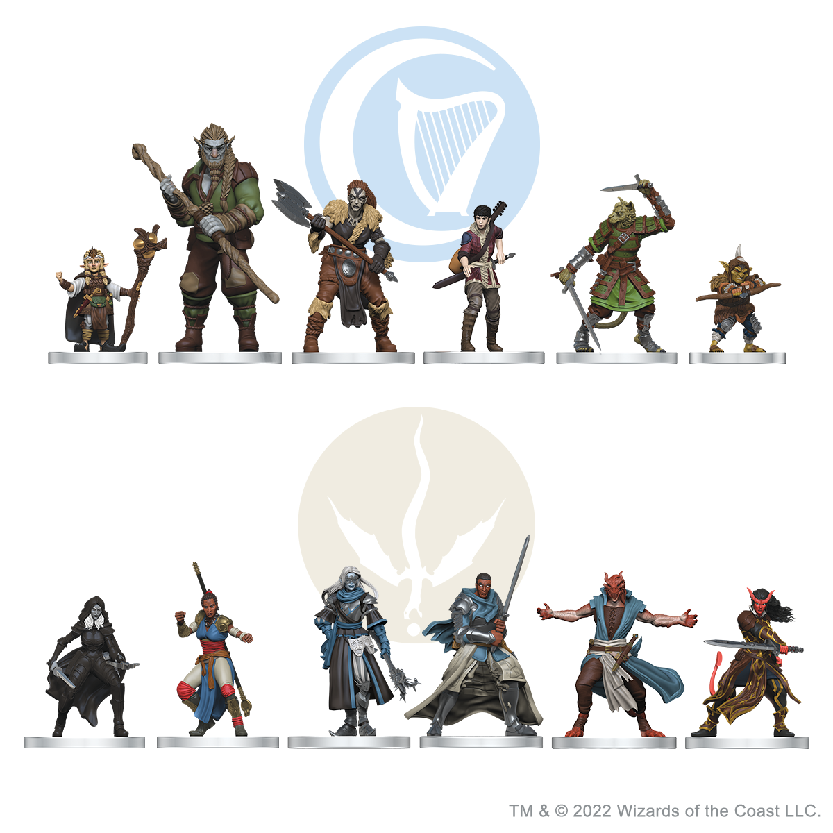 Miniatures of six heroes from each of D&D: Onslaught's two factions