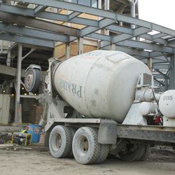 Concrete truck in front of the main bleacher entrance - 