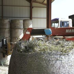 A lavandine distillery in Les Grandes Marges, Valensole, owned by the Jaubert family. The bale pictured is lavandine, which is different from lavender: It's easier to grow and is often used by large companies for things like laundry detergent or soap. L'O