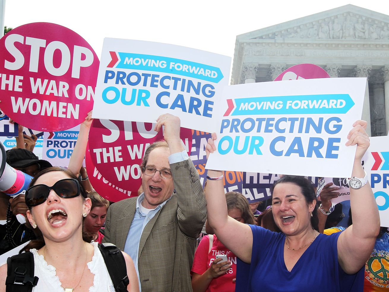 Obamacare supporters celebrate on June 28, 2012, after the Supreme Court upheld the constitutionality of the entire Affordable Health Care Act.