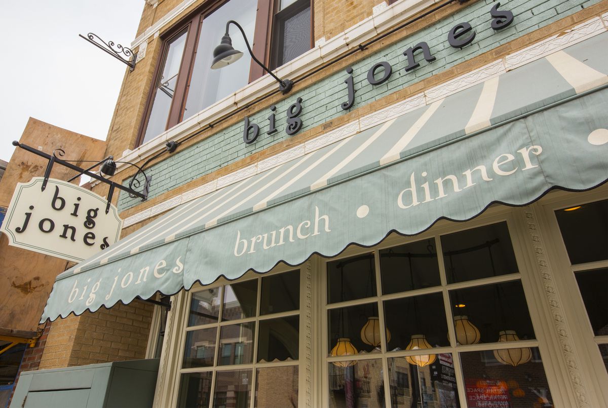 A restaurant storefront that reads “Big Jones”