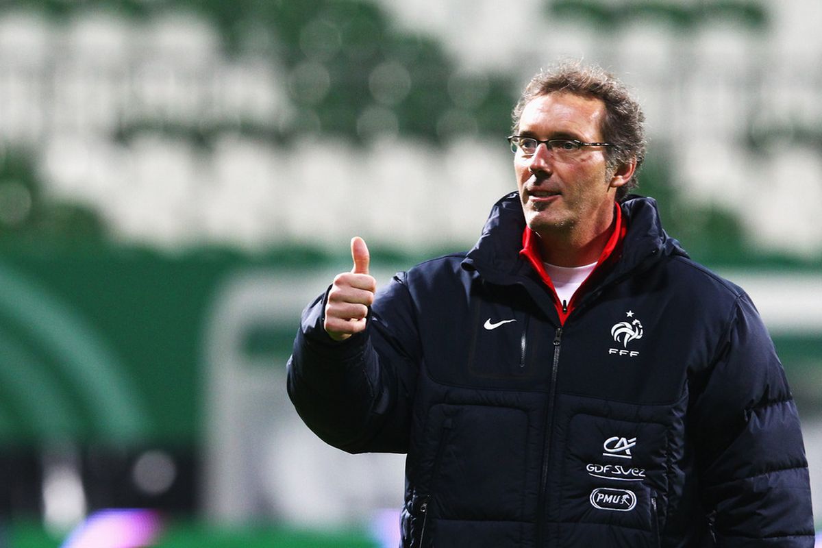 BREMEN, GERMANY - FEBRUARY 28: Head coach Laurent Blanc of France gestures during a training session of France at Weser stadium on February 28, 2012 in Bremen, Germany.  (Photo by Joern Pollex/Bongarts/Getty Images)