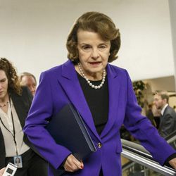 In this Dec. 9, 2014 file photo, Sen. Dianne Feinstein, D-Calif. is pursued by reporters on Capitol Hill in Washington. Jewish House Democrats personally offered Israeli Prime Minister Benjamin Netanyahu a chance to lower the political temperature after he accepted a Republican invitation to speak to Congress next week on Iran _ a less provocative, closed-door session. Netanyahu turned them down, frustrating members of President Barack Obama's party caught between the White House and the Israeli leader.