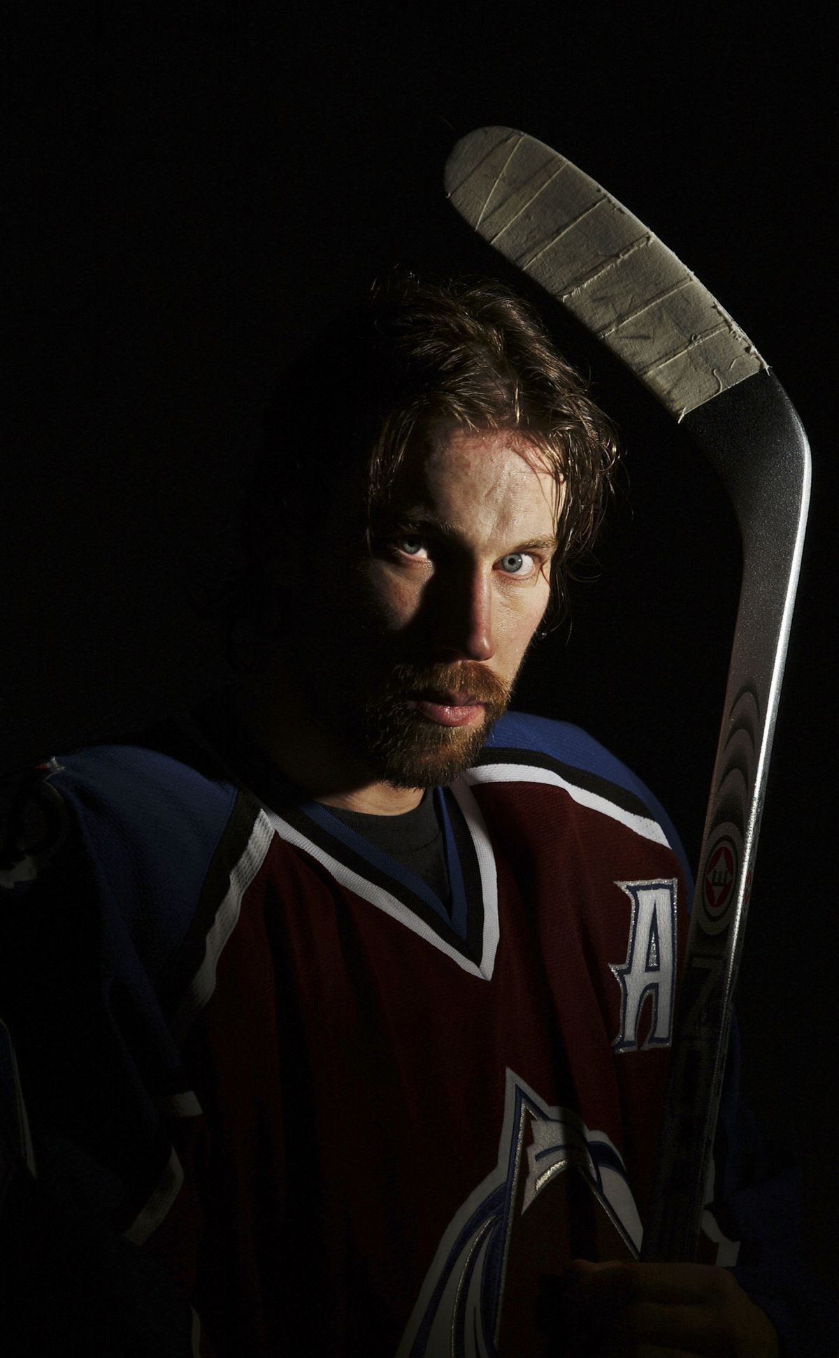 DENVER, COLORADO, APRIL 3, 2004—Colorado Avalanche center Peter Forsberg poses for a portrait for use on the cover of the 2004 Avalanche Playoff Preview section. (DENVER POST STAFF PHOTO BY GLENN ASAKAWA)
