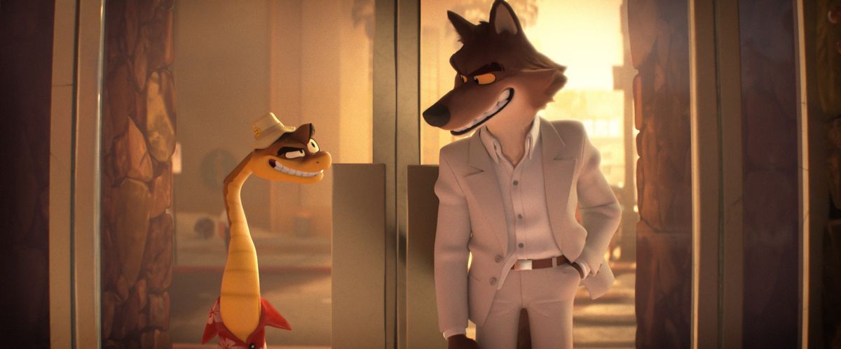 The Bad Guys: A wolf and snake smile at each other while shit goes down