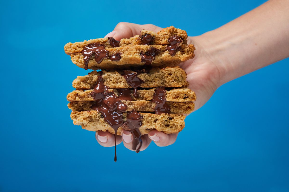 Broken-open cookies from Sticky Fingers show off melting chocolate