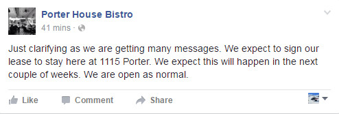 Porter House Bistro Update