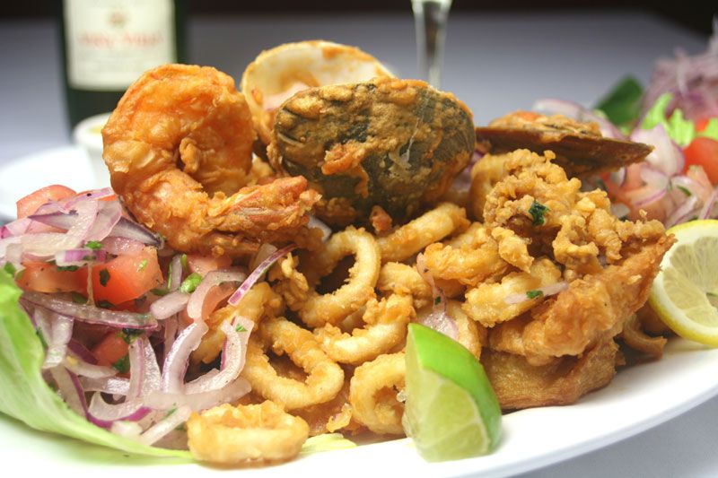 A plate of various types of fried seafood
