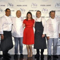 Aria chefs Shawn McClain, Michael Mina, Masa Takayama, Jean-Georges Vongerichten, Julian Serrano and Jean-Philippe Maury with Food & Wine’s Gail Simmons at the All-Star Lunch.
