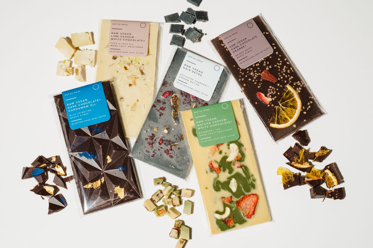 A collection of dark and white chocolate bars. 