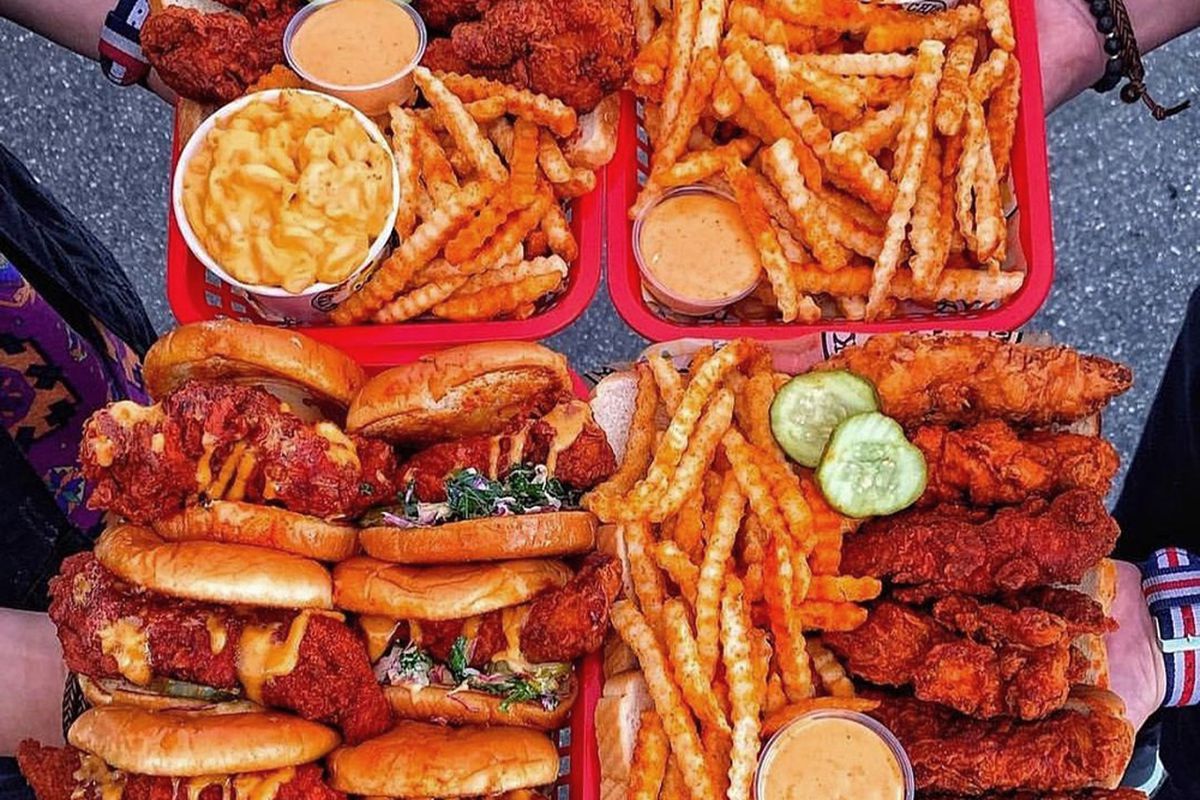 Hot chicken tenders and sliders, plus fries and mac &amp; cheese sides from Dave’s Hot Chicken.