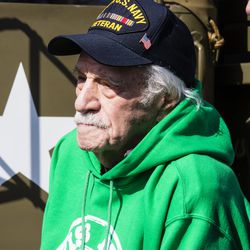 WW II Navy Veteran Norman Lasman representing the Grand Marshal, Honor Flight Chicago, at the Chicago South Side St. Patrick’s Day Parade, Sunday, March 17th. | James Foster/For the Sun-Times