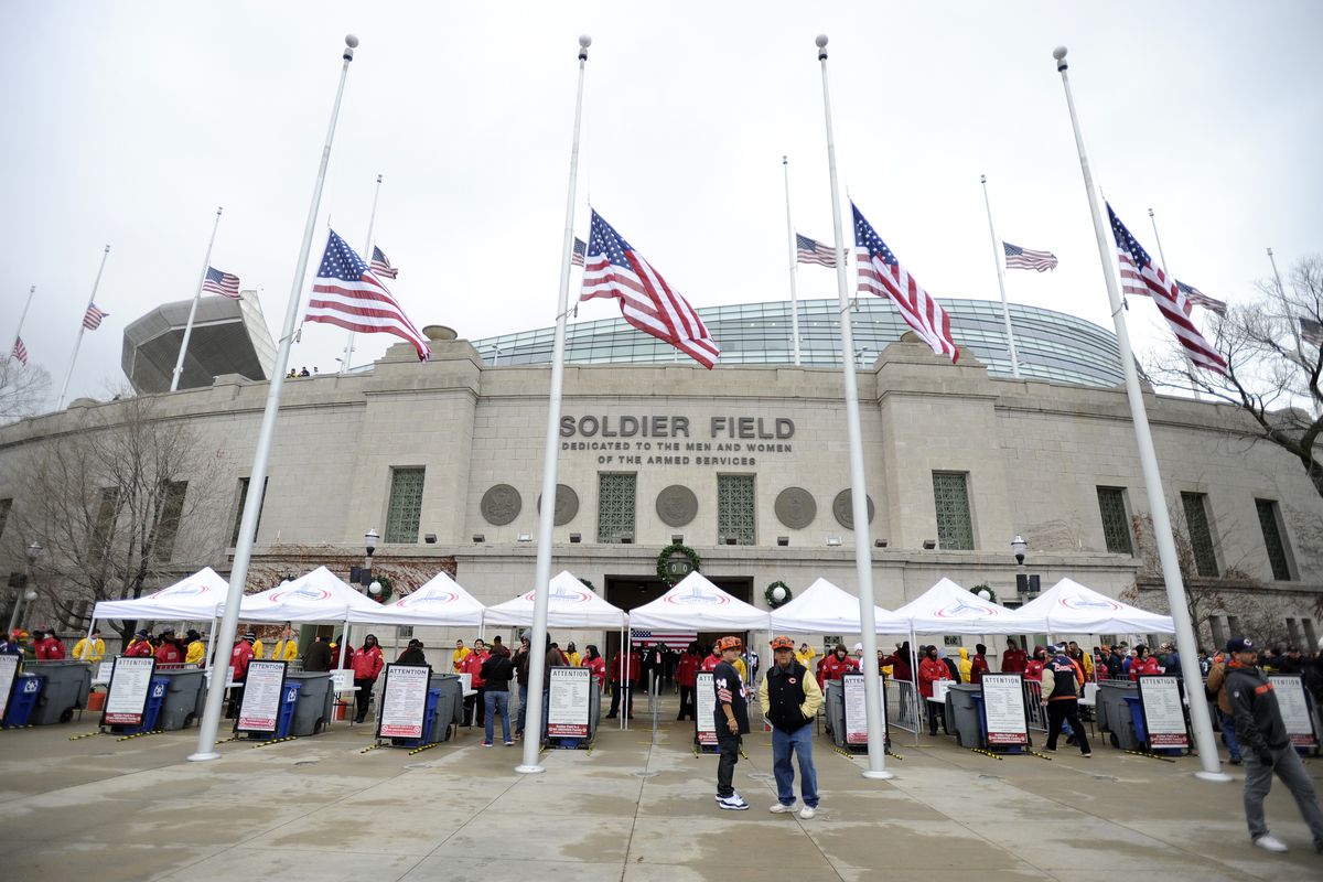 Flags half mast at Soldier Field
