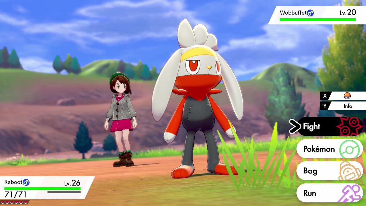 A Pokémon trainer sends out her Raboot in Pokémon Sword and Shield