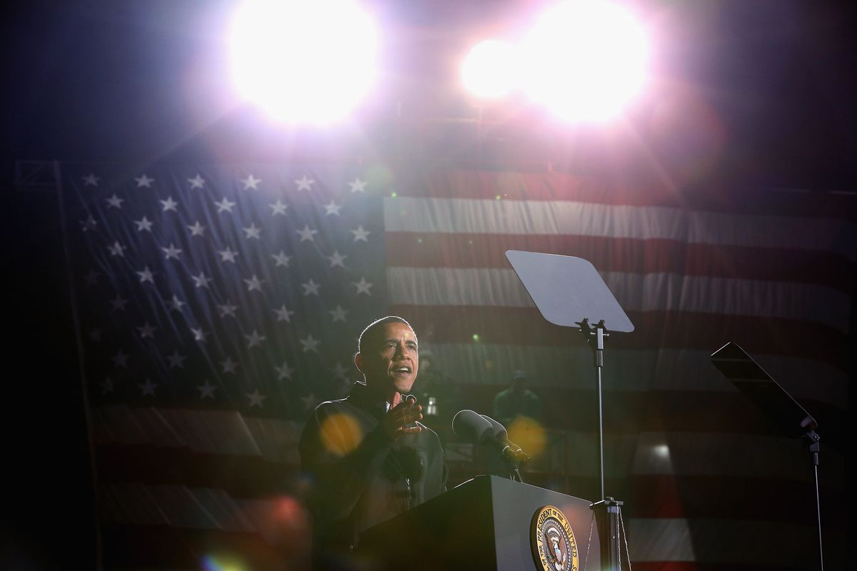 Obama, campaigning the day before the 2012 election