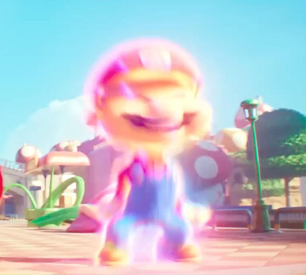 Mario se transforma en su forma más grande después de comer un Super Mushroom en un fotograma de The Super Mario Bros. Movie