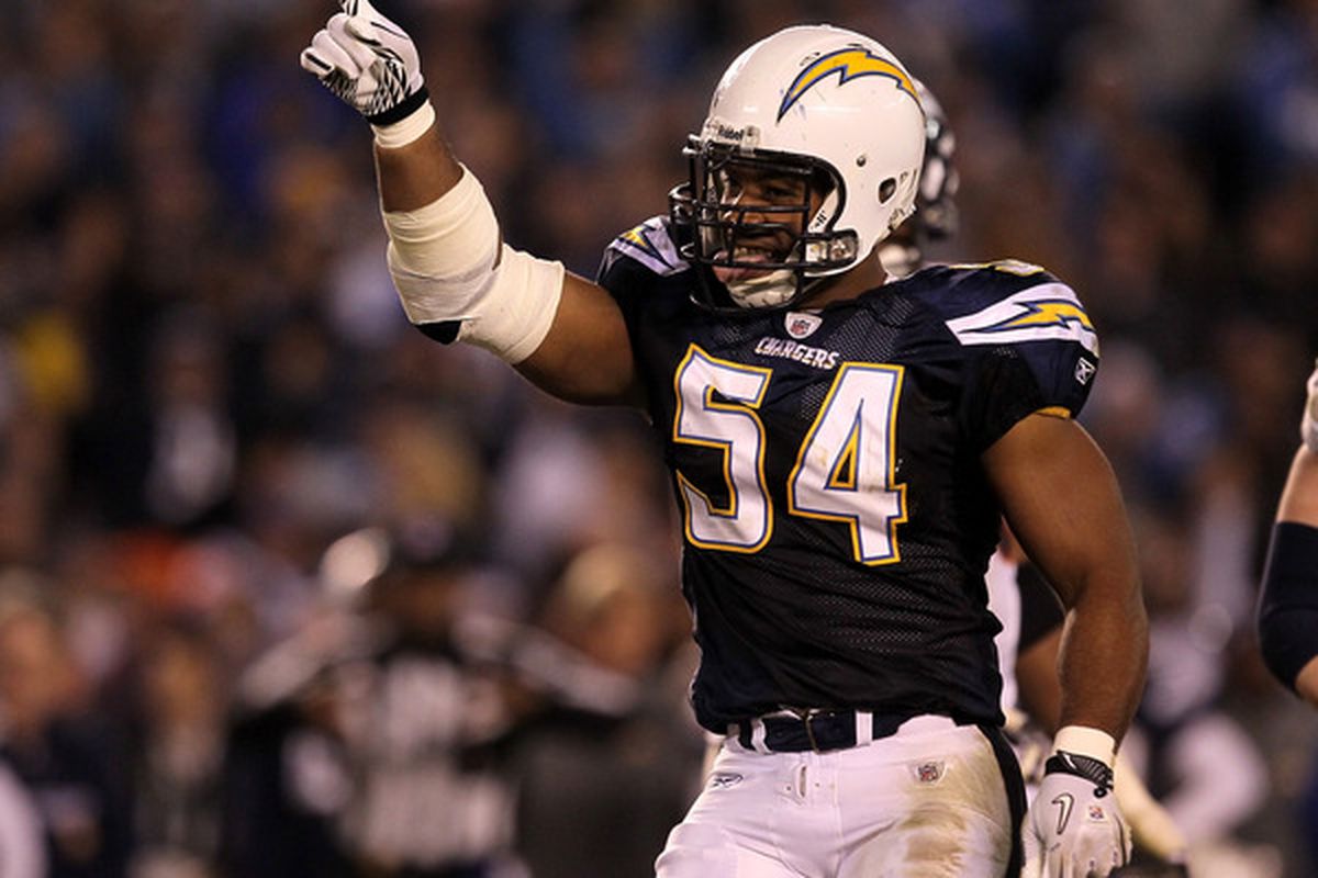 Linebacker Stephen Cooper #54 of the San Diego Chargers.   (Photo by Stephen Dunn/Getty Images)