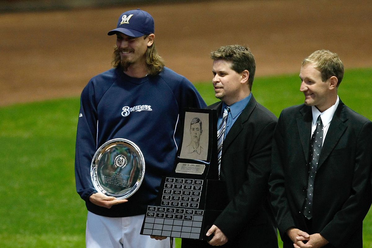 John Axford sent other bullpen members out to accept the Tip O'Neil Award prior to last night's game, but they tripped on the way to the mound so he had to come finish the ceremony.