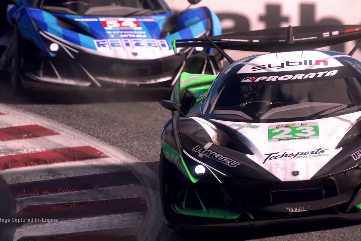 two sports cars rounding a corner in Forza Motorsport on Xbox Series X