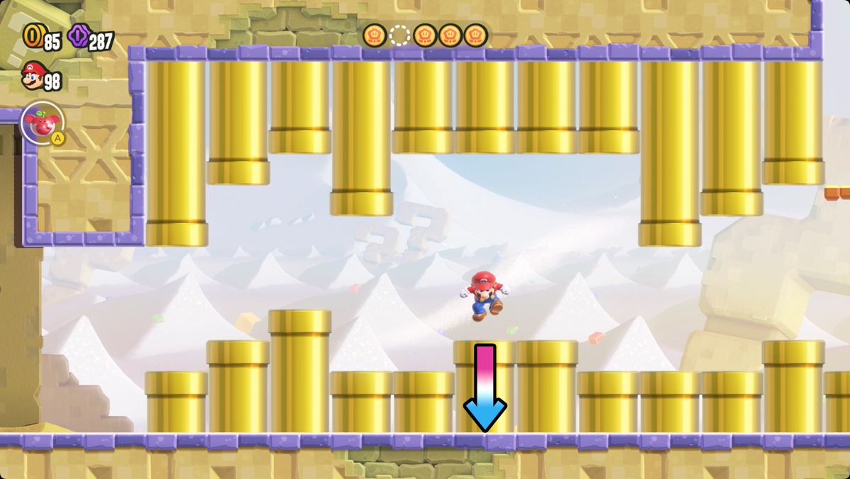 Super Mario Bros. Wonder Search Party: Pipe Park screenshot showing the route to a Wonder Token.