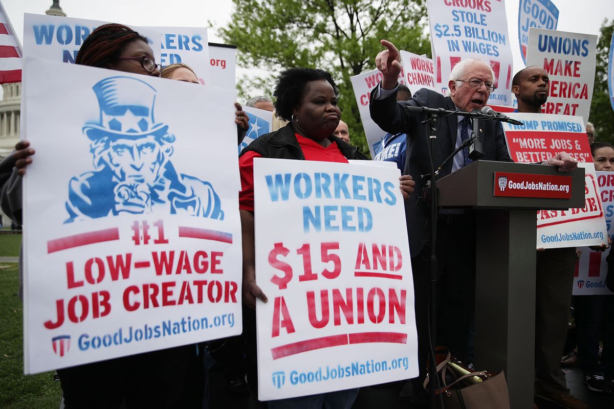Senators Sanders, Schumer, And Murray Rally With Fair Living Wage Activists On Raising Minimum Wage