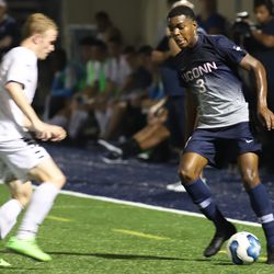 The UConn Huskies take on the Yale Bulldogs in a men’s college soccer game at Reese Stadium in New Haven, CT on September 11, 2019.